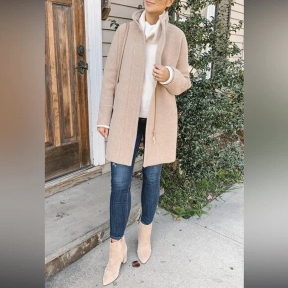 J. CREW Stadium Cloth Cocoon Coat Tan Wool Nello Gori Heather Sandstone Zip Sz 6 - Picture 4 of 13